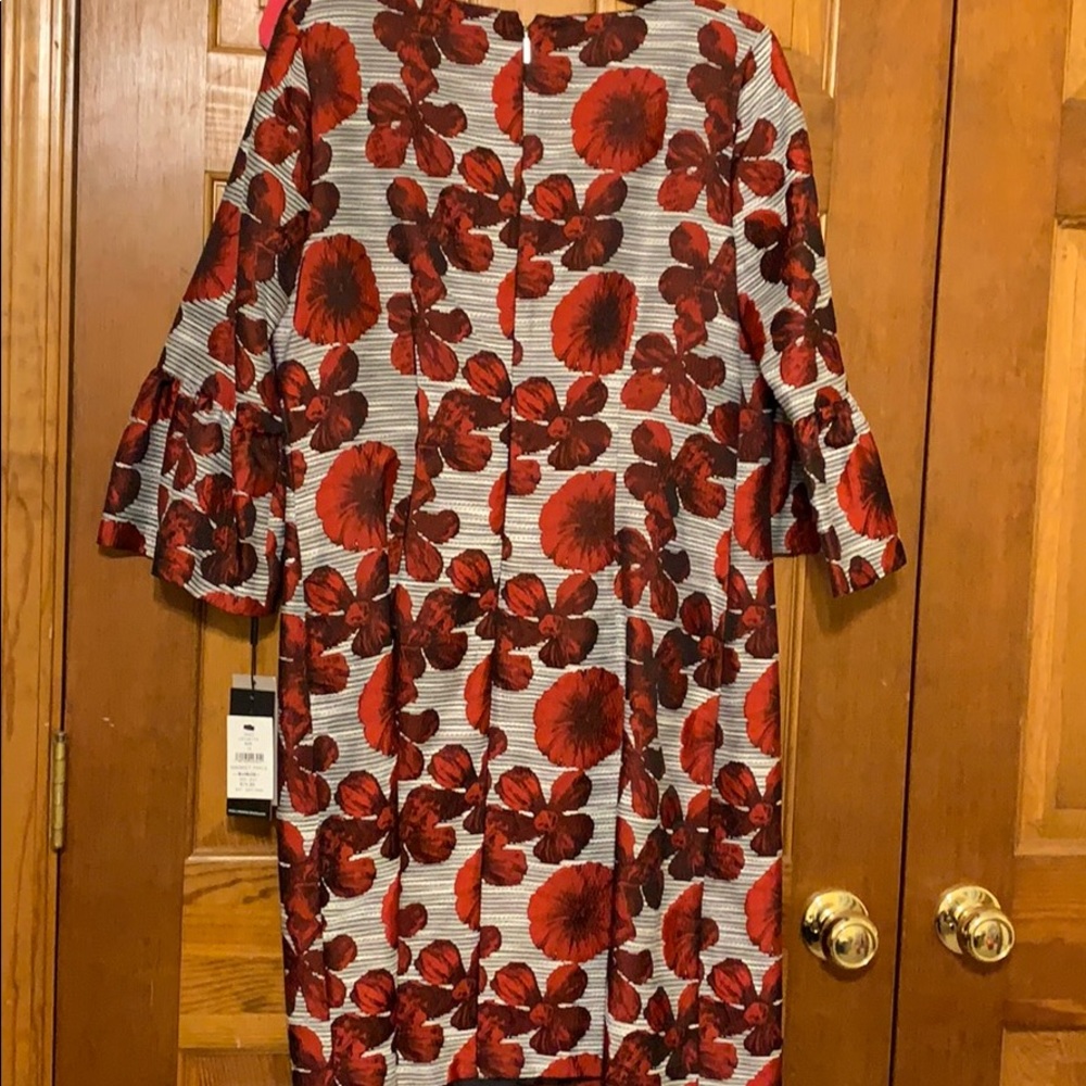 Karl Lagerfeld Red Floral Sheath Dress with Beaded Neckline - Picture 5 of 6